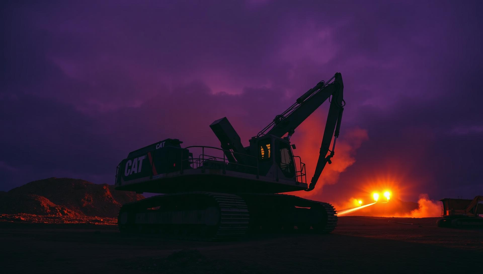 Heavy excavator on Eastern Kentucky job site at dusk